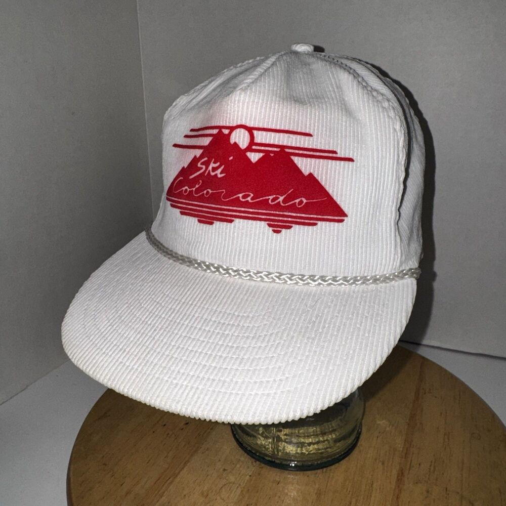 Vintage Ski Colorado Corduroy Strapback Hat White Red Snapback Cap